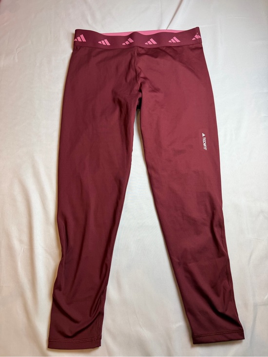 adidas Pants - Adidas Techfit Burgundy Leggings with Pink Logo Waistband size Large